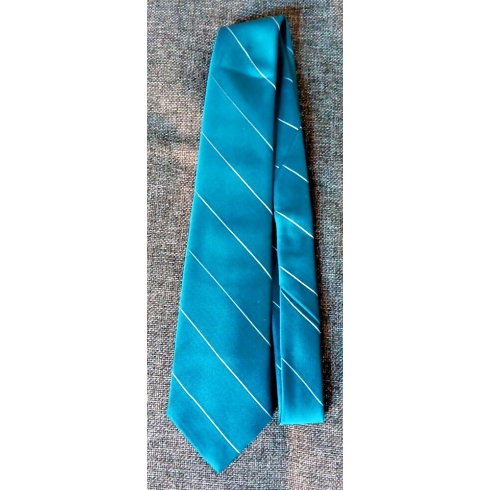 Tie 70s 80s 90s Y2K Mens Windsor Teal Green Silver stripe 3 Wide 55 Long
